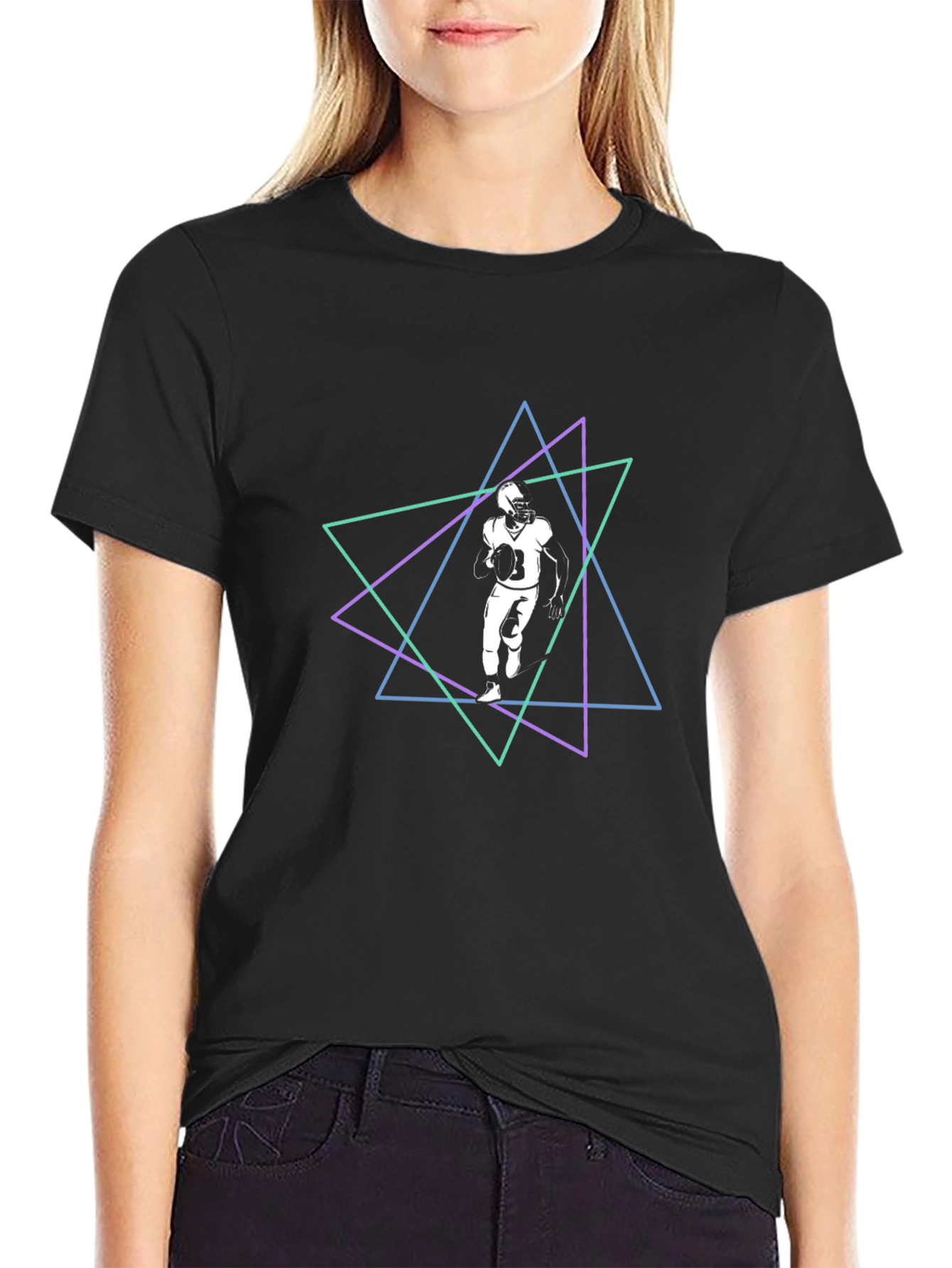 Geometric Football Player Graphic Tee