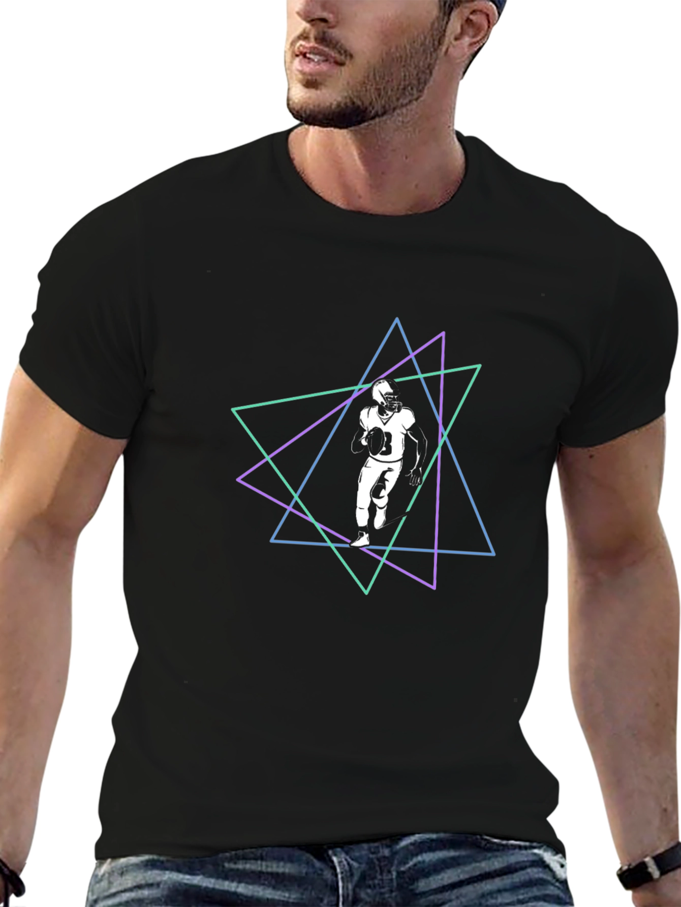 Geometric Football Player Graphic Tee