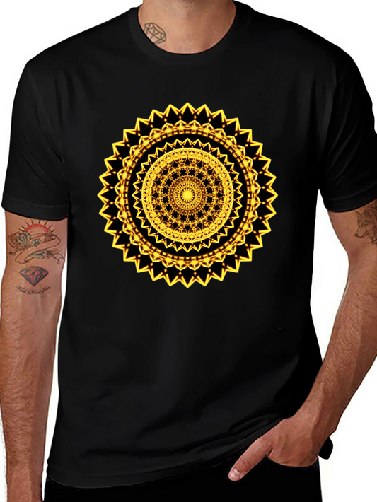 Geometric Mandala Graphic Tee - Black