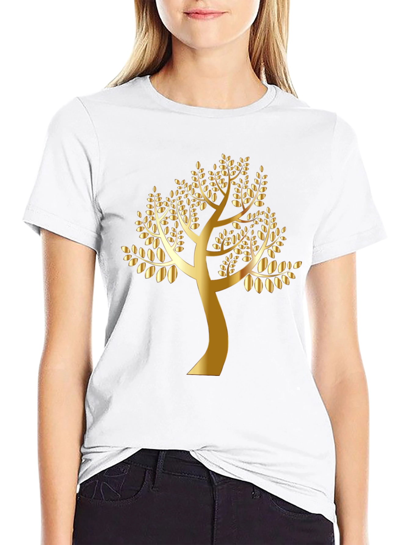 Golden Tree Black T-Shirt - Nature Inspired Design