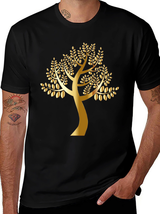 Golden Tree Black T-Shirt - Nature Inspired Design