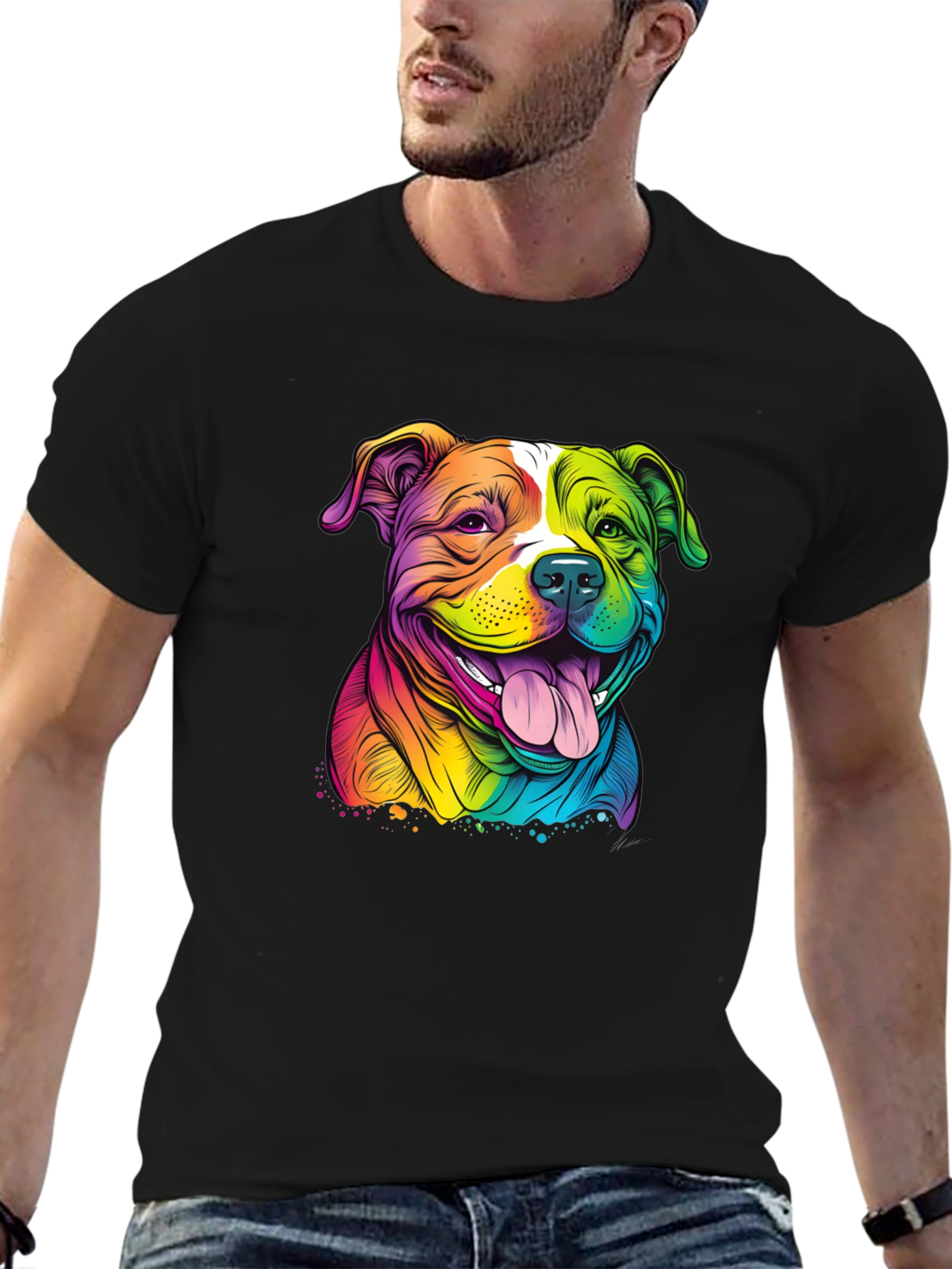 Rainbow Pitbull Graphic Tee - Stylish Dog Lover Shirt