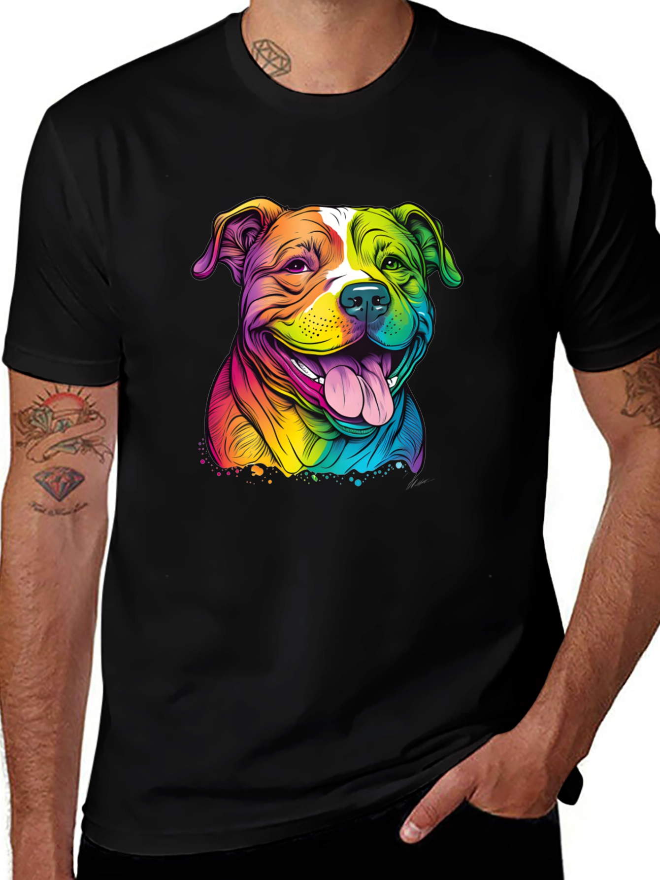 Rainbow Pitbull Graphic Tee - Stylish Dog Lover Shirt