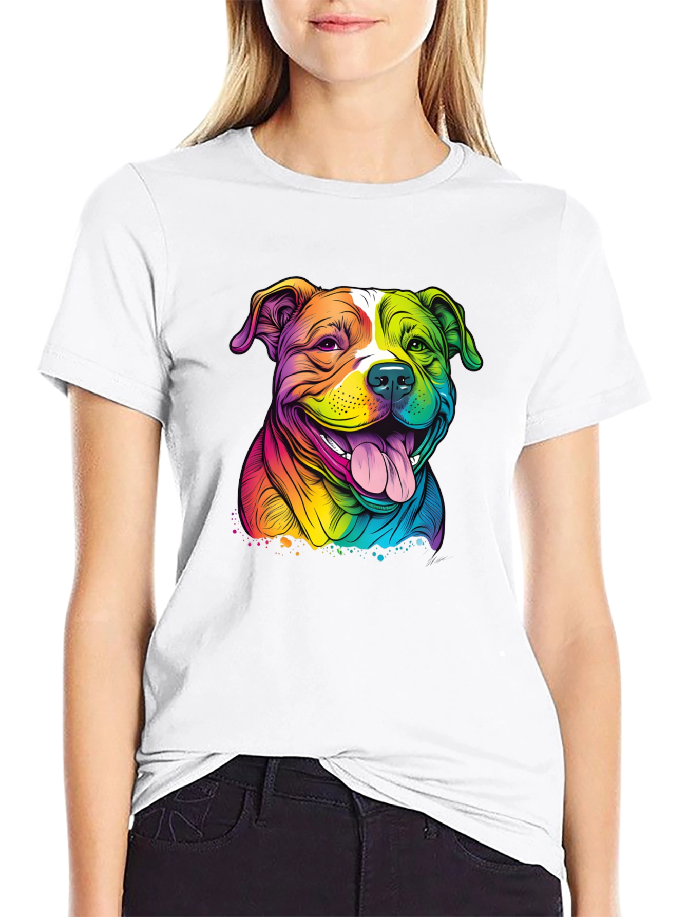 Rainbow Pitbull Graphic Tee - Stylish Dog Lover Shirt