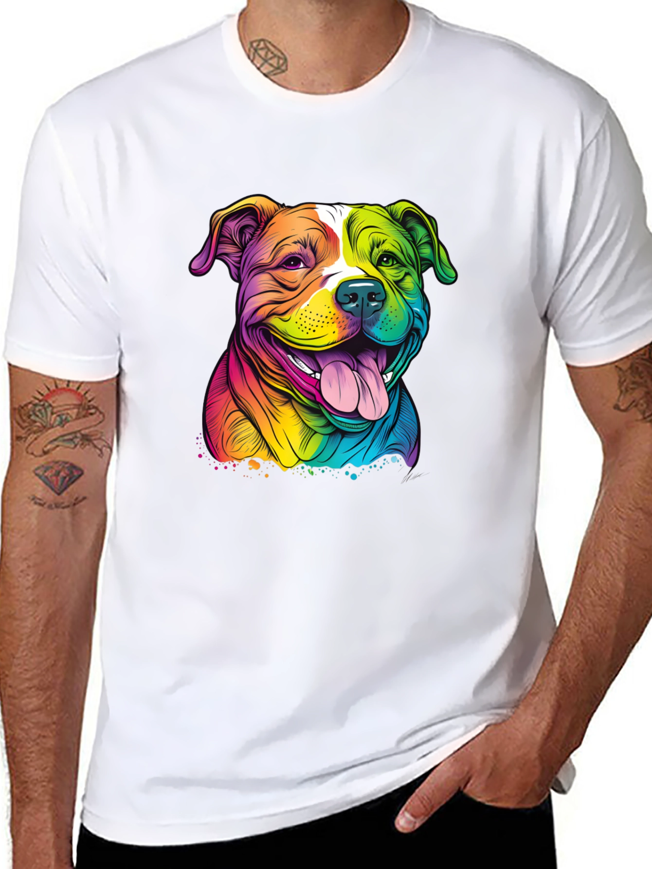 Rainbow Pitbull Graphic Tee - Stylish Dog Lover Shirt