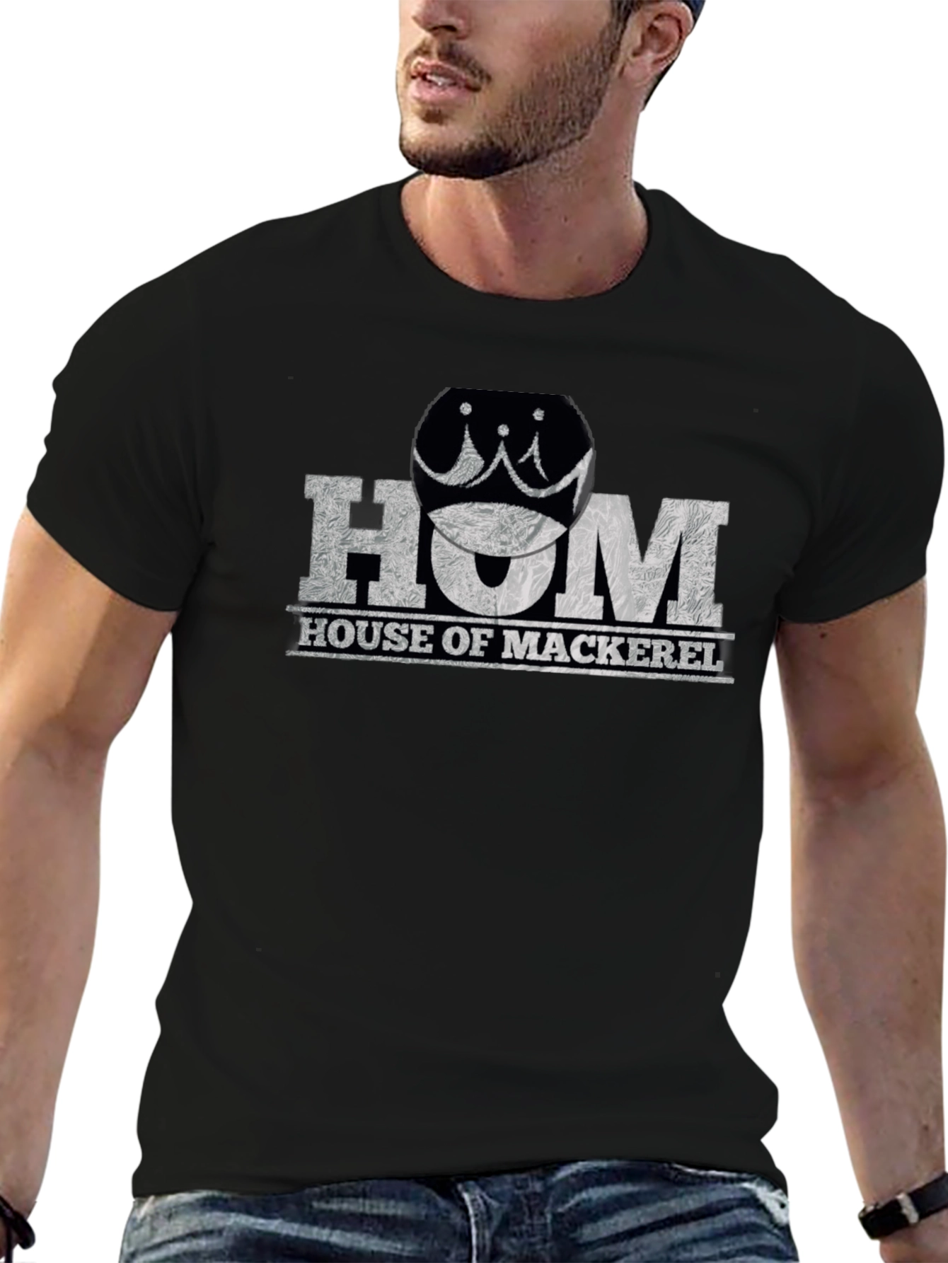 House of Mackerel Mens Black Graphic Tee