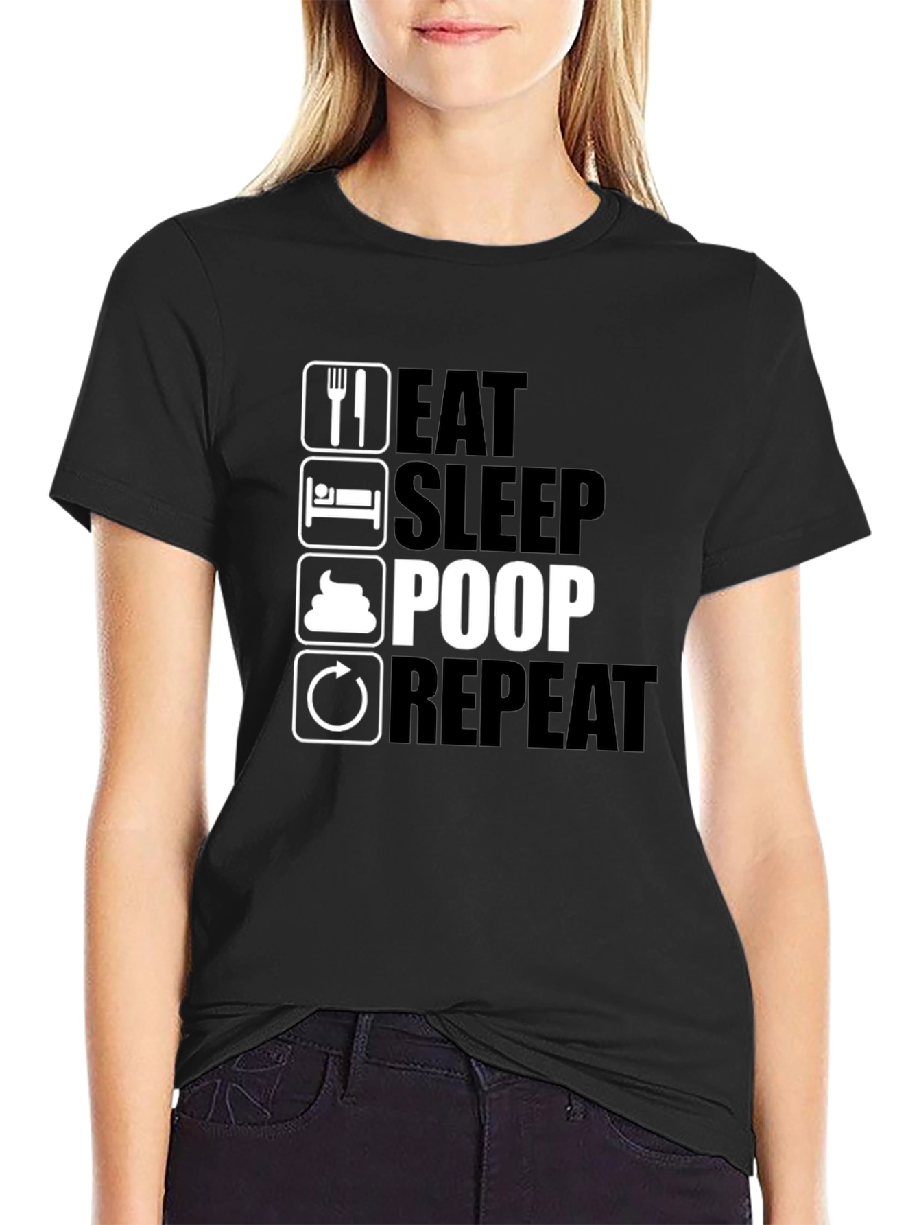 Eat Sleep Poop Repeat Black T-Shirt