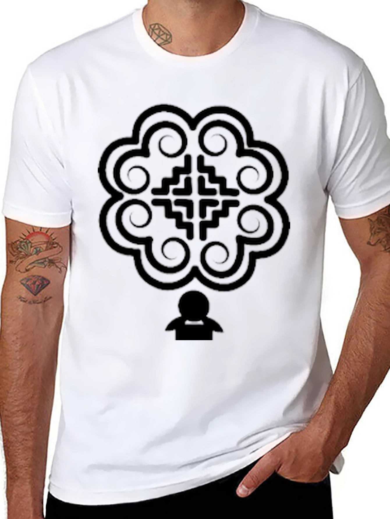 Abstract Graphic T-Shirt - Solid Black Crew Neck Tee
