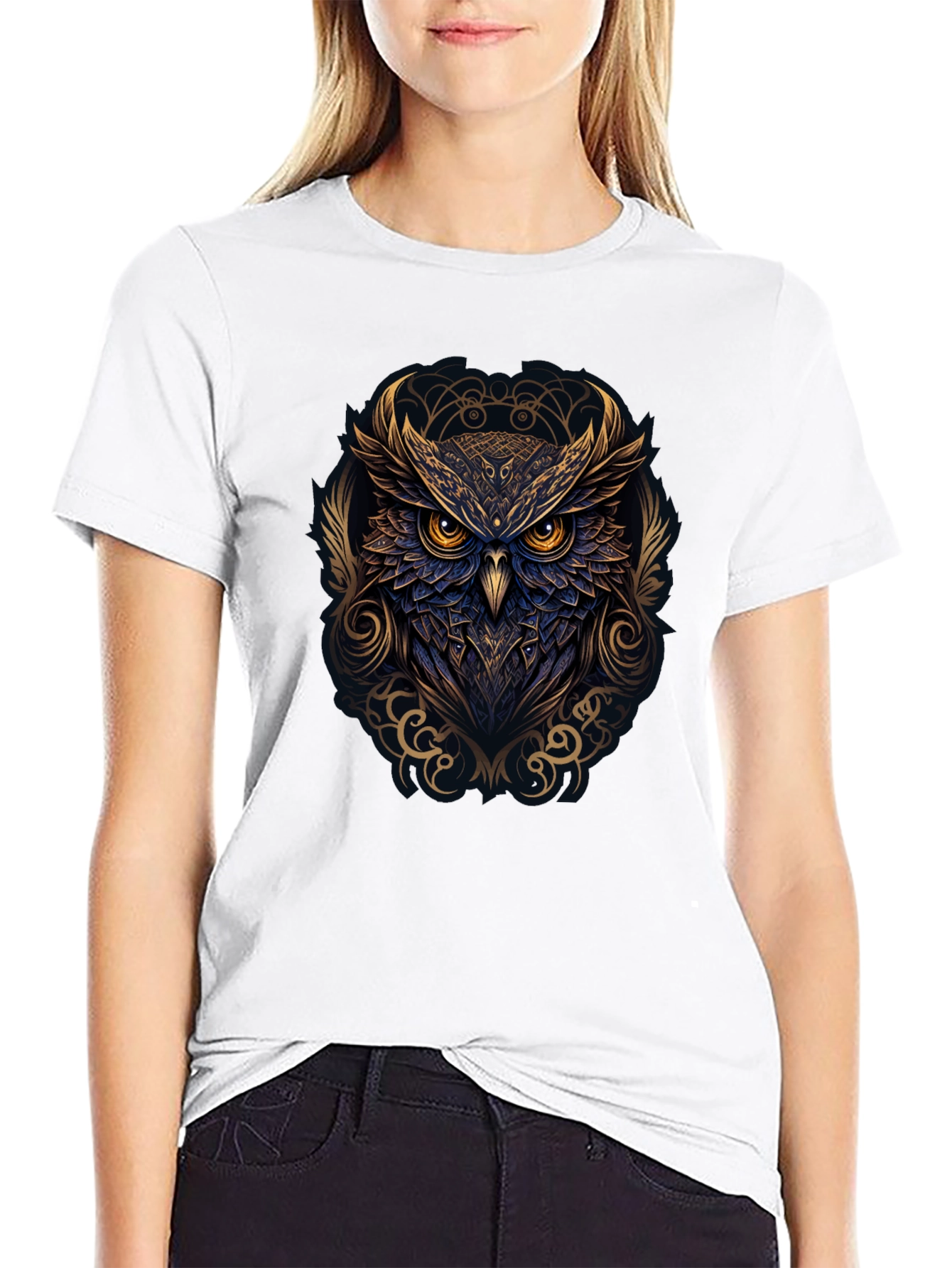 Owl Graphic Print T-Shirt - Black