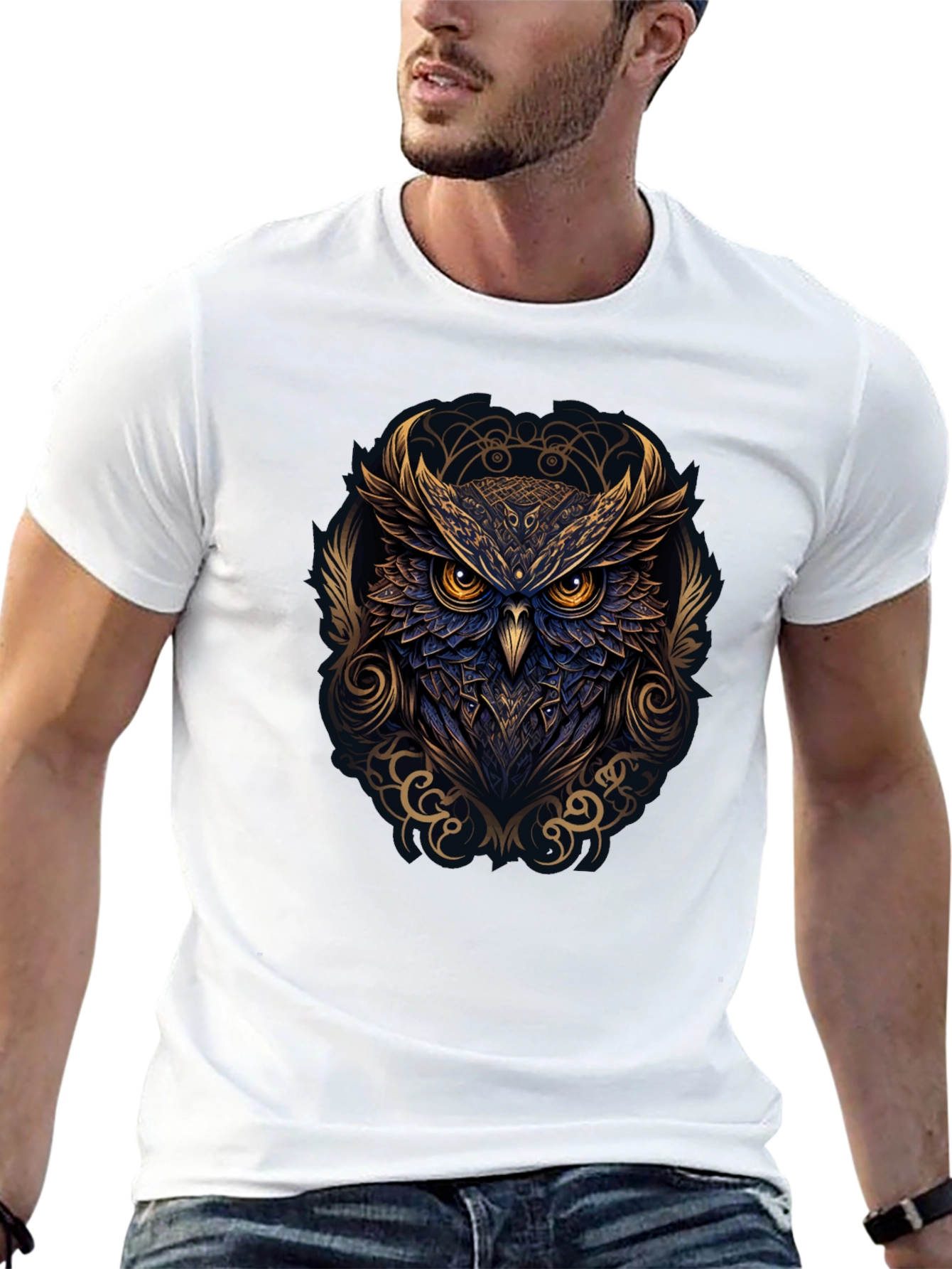 Owl Graphic Print T-Shirt - Black