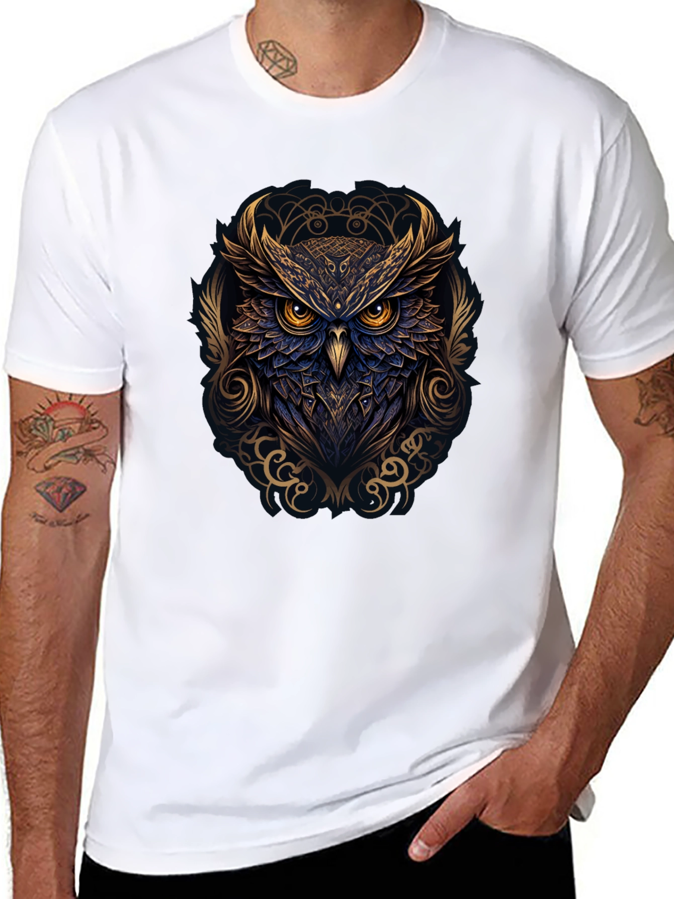 Owl Graphic Print T-Shirt - Black