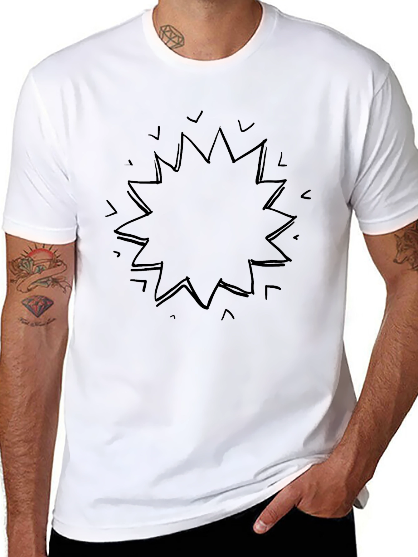 Mens Black Graphic Tee - Abstract Burst Design