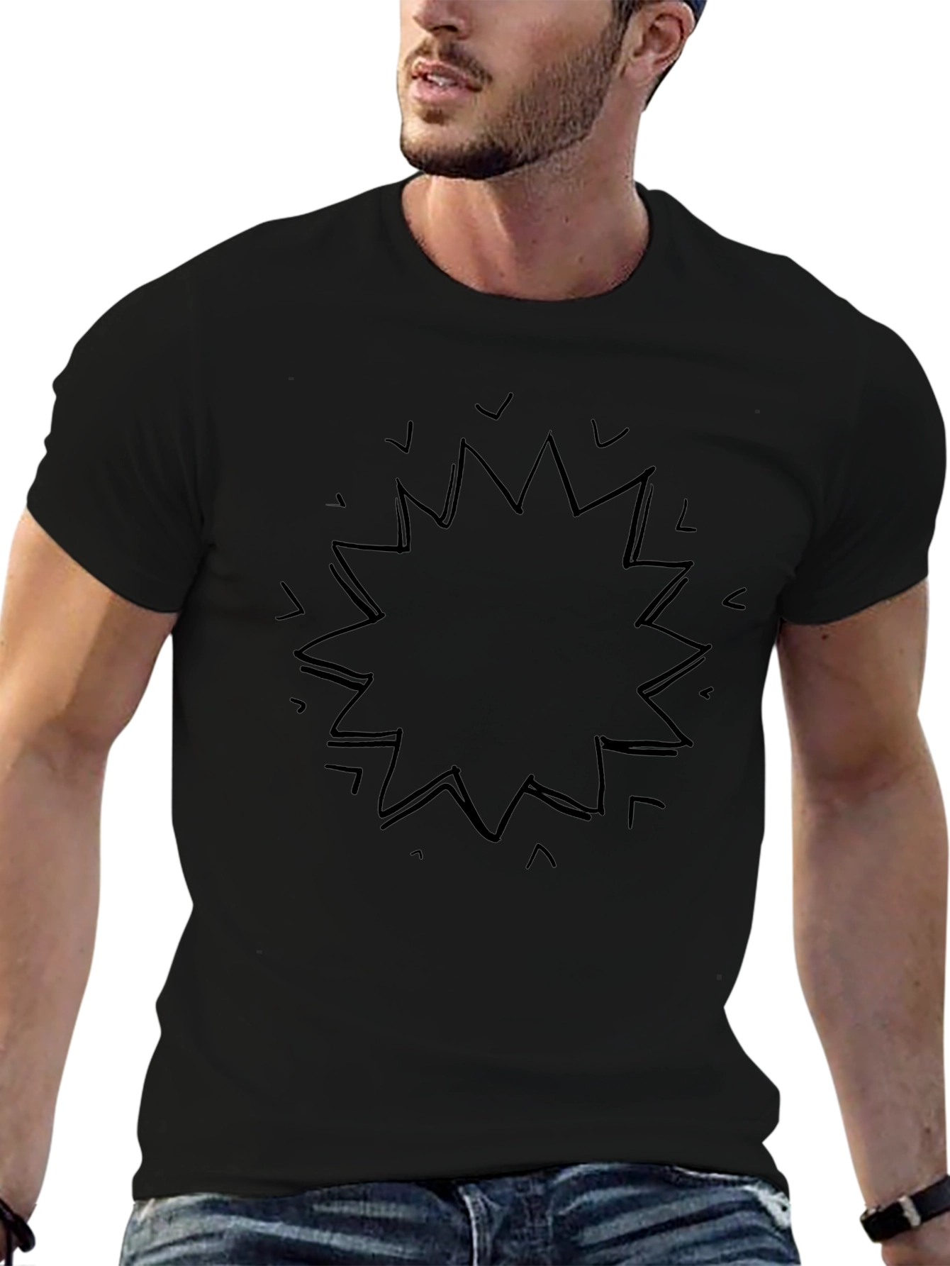 Mens Black Graphic Tee - Abstract Burst Design
