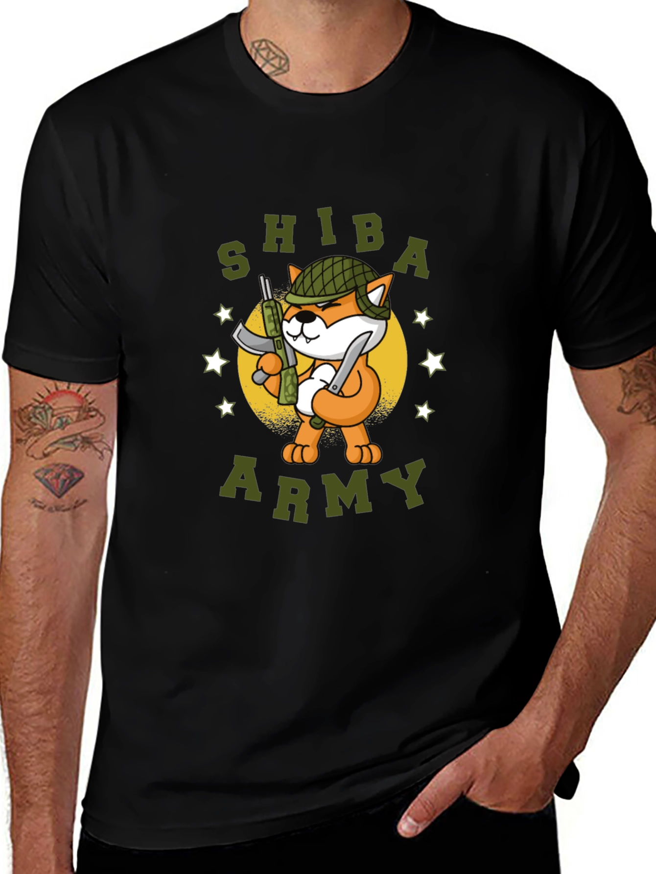 Shiba Army Graphic Tee - Black Cotton T-Shirt