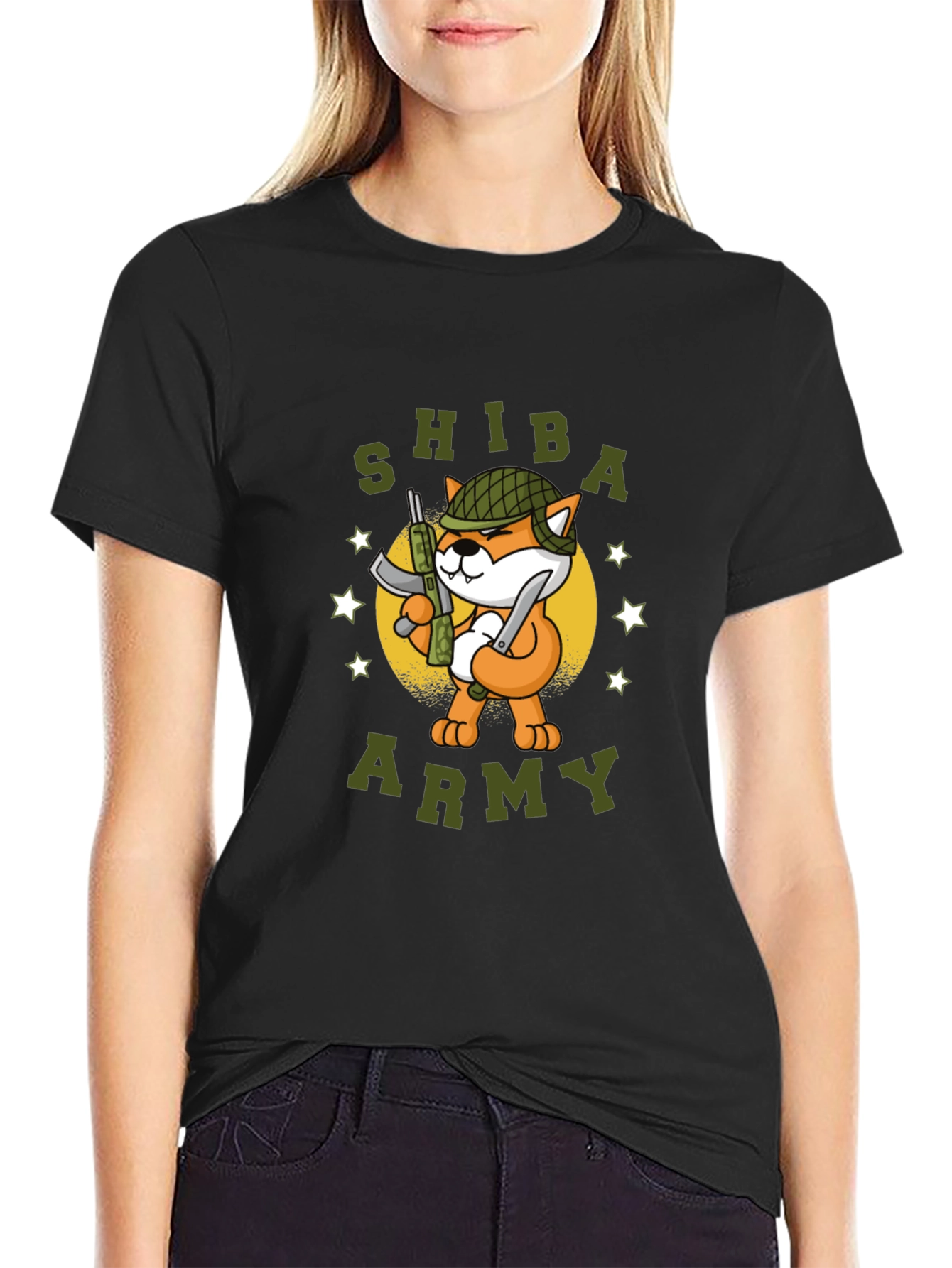 Shiba Army Graphic Tee - Black Cotton T-Shirt
