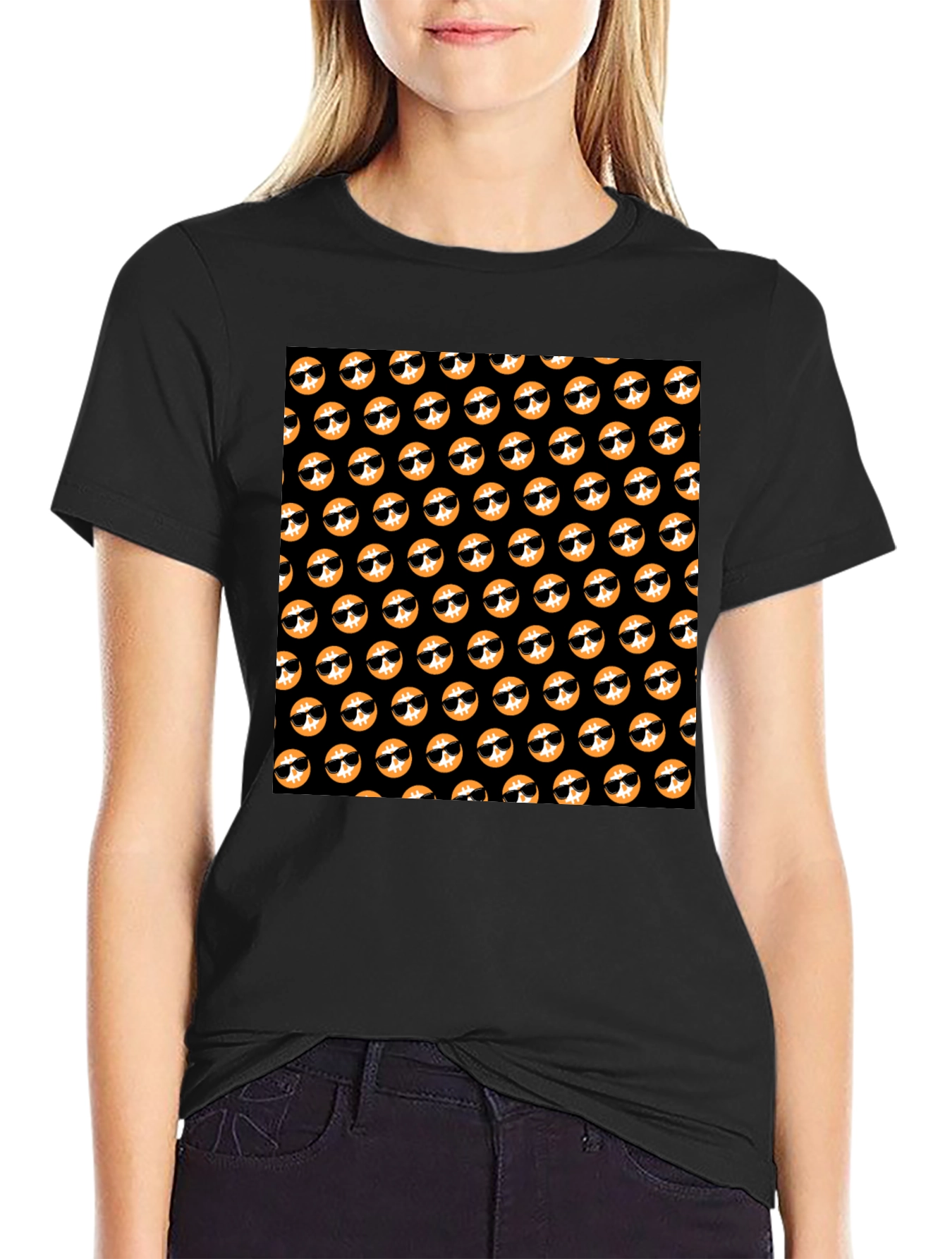 Cool Doge Pattern Black T-Shirt