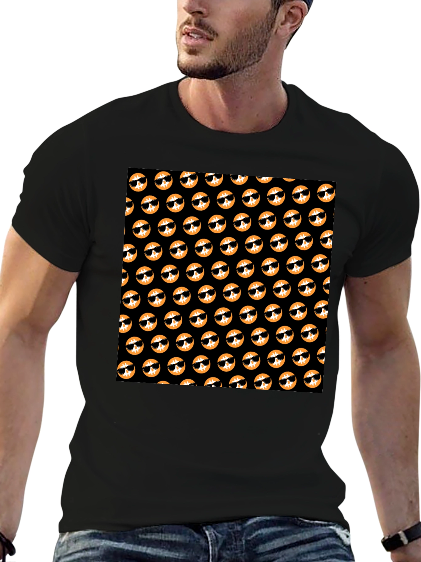 Cool Doge Pattern Black T-Shirt