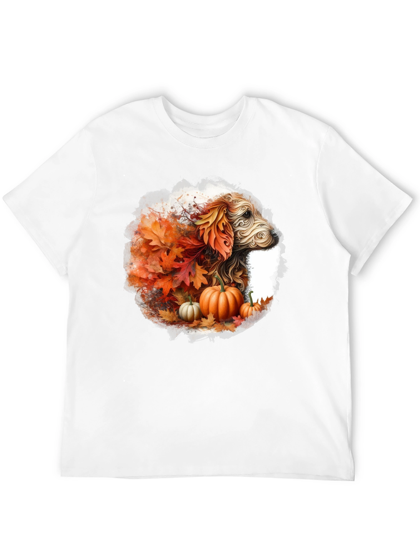 Fall Dog T-Shirt: Autumn Leaves & Pumpkin Design