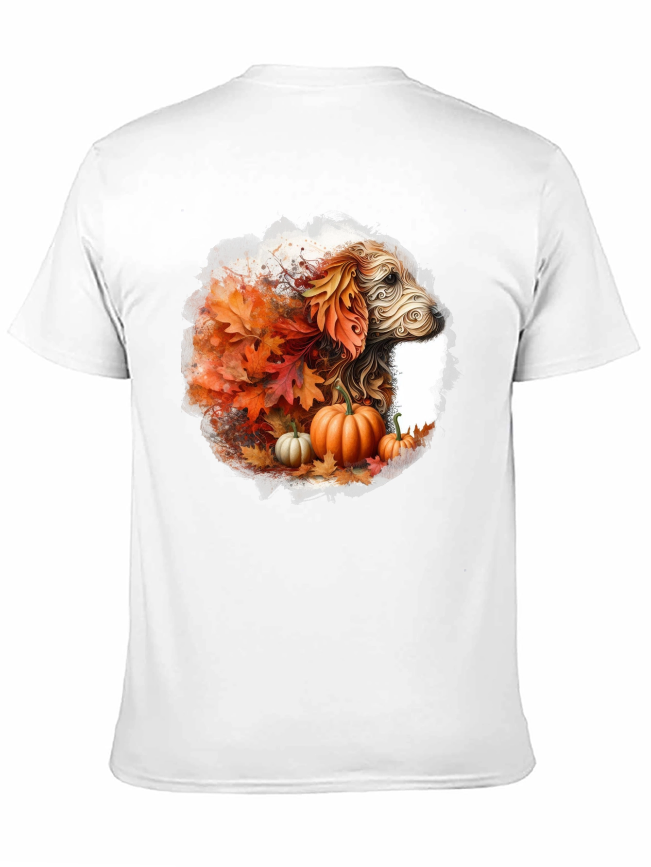 Fall Dog T-Shirt: Autumn Leaves & Pumpkin Design