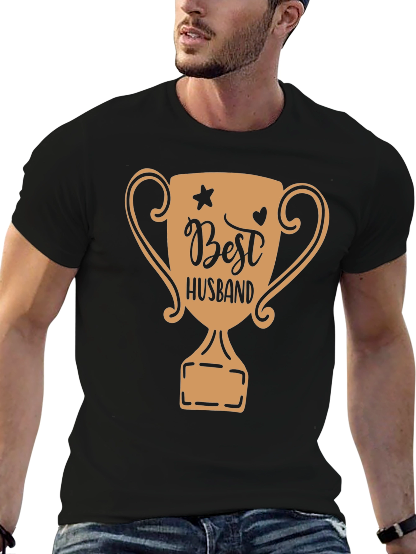 Best Husband Trophy Graphic Tee - Black Cotton T-Shirt