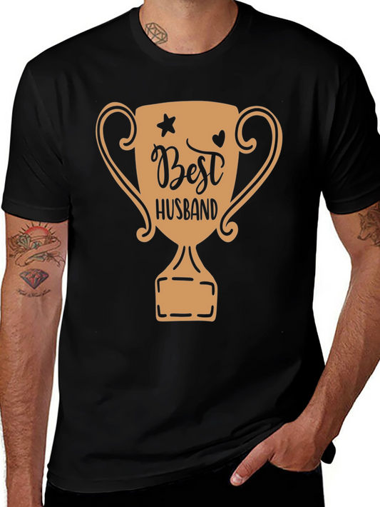 Best Husband Trophy Graphic Tee - Black Cotton T-Shirt