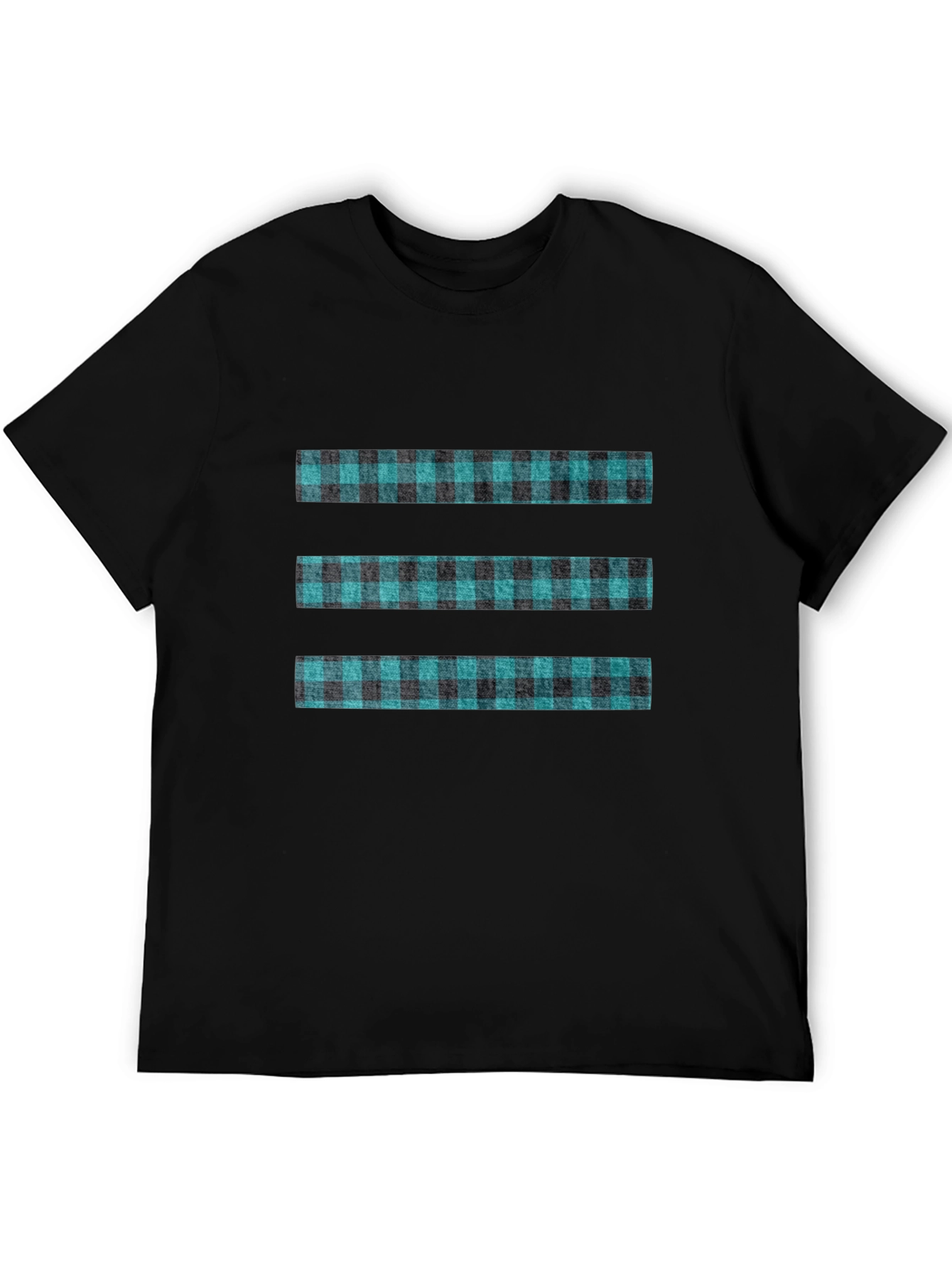 Modern Plaid Stripe Tee - Black Casual T-Shirt