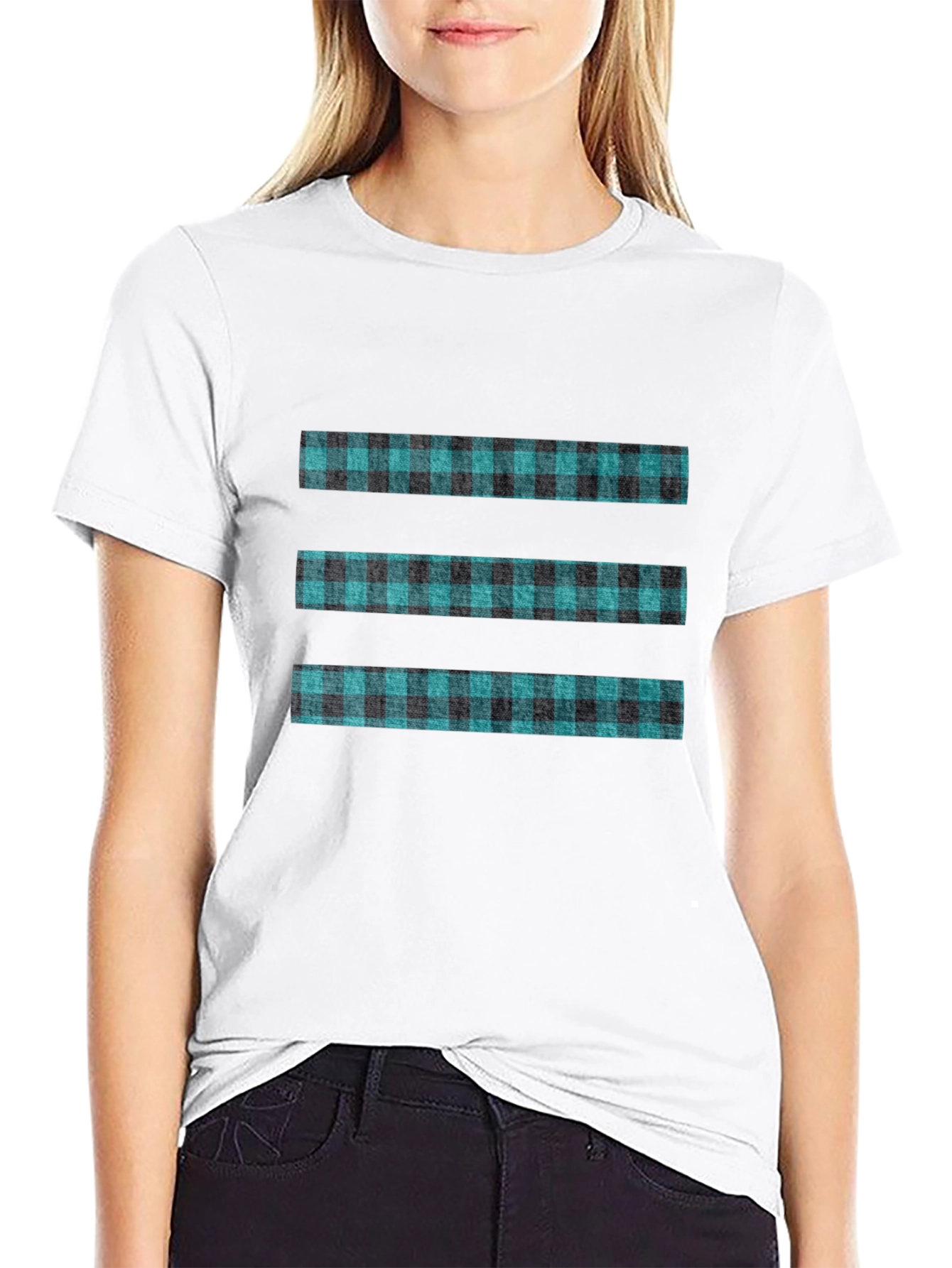 Modern Plaid Stripe Tee - Black Casual T-Shirt