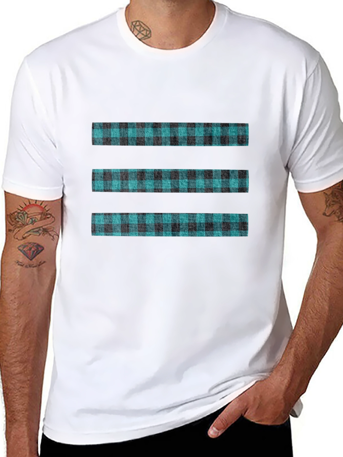Modern Plaid Stripe Tee - Black Casual T-Shirt
