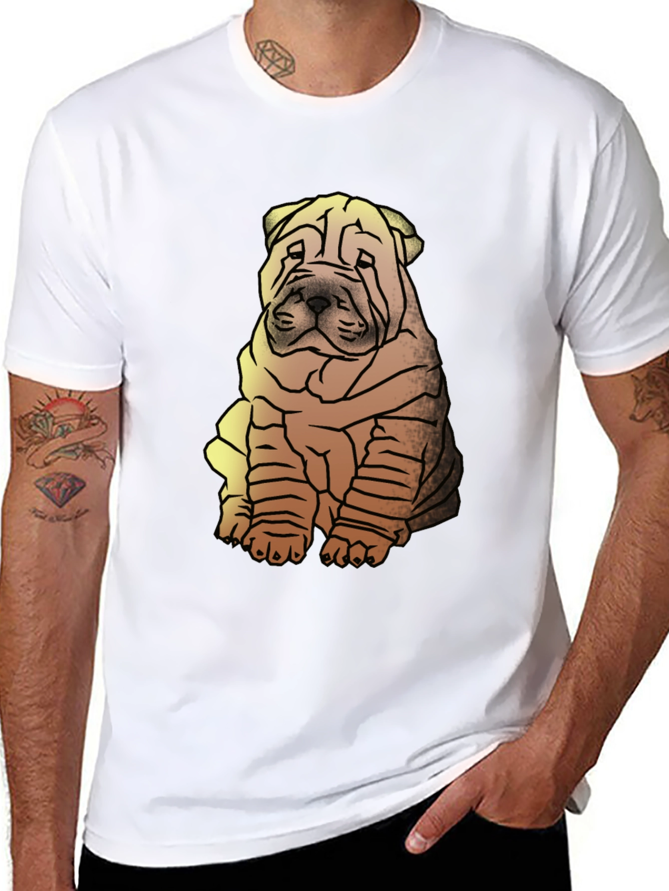 Shar Pei Dog Graphic Print Mens Black T-Shirt