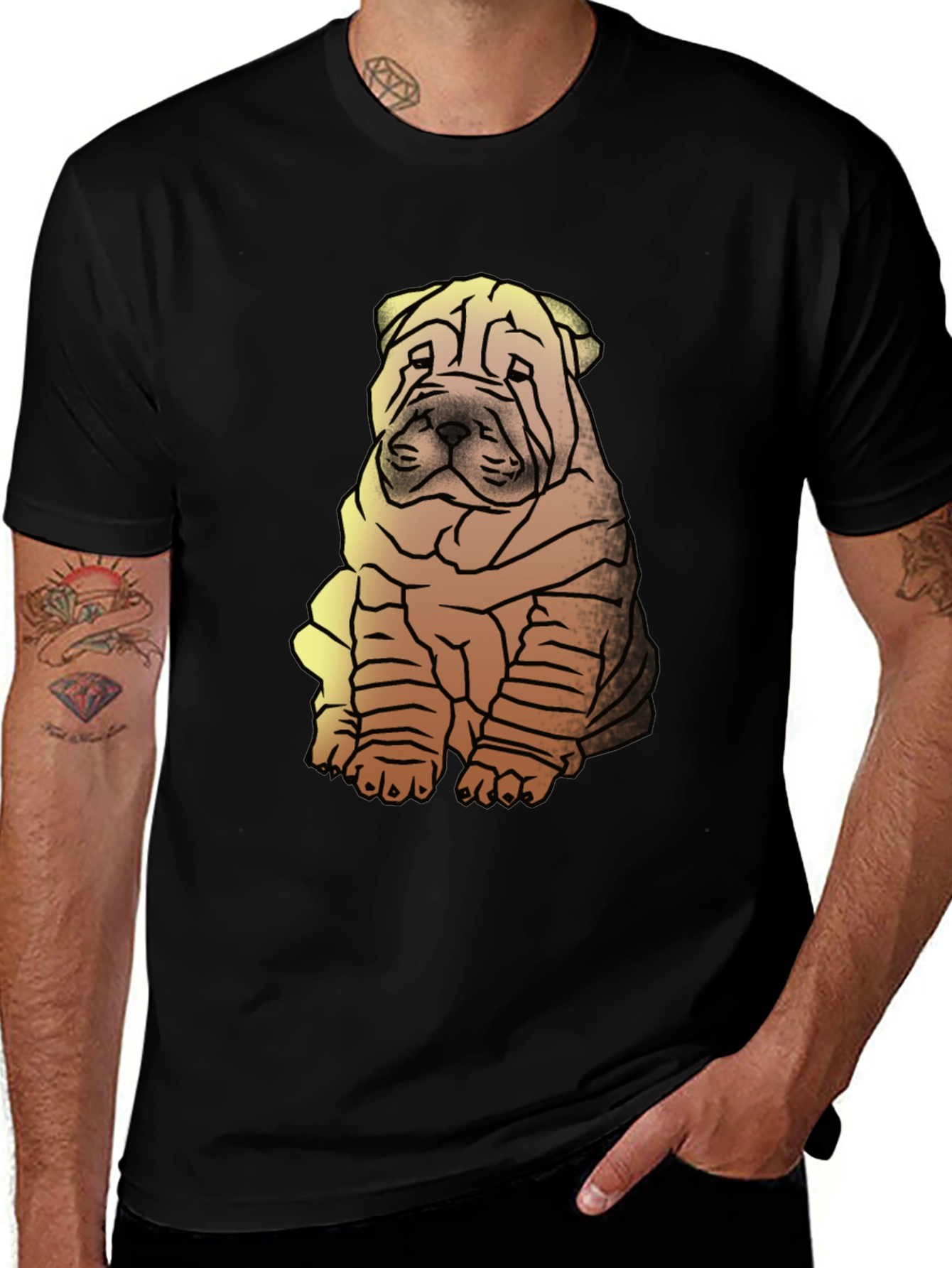 Shar Pei Dog Graphic Print Mens Black T-Shirt
