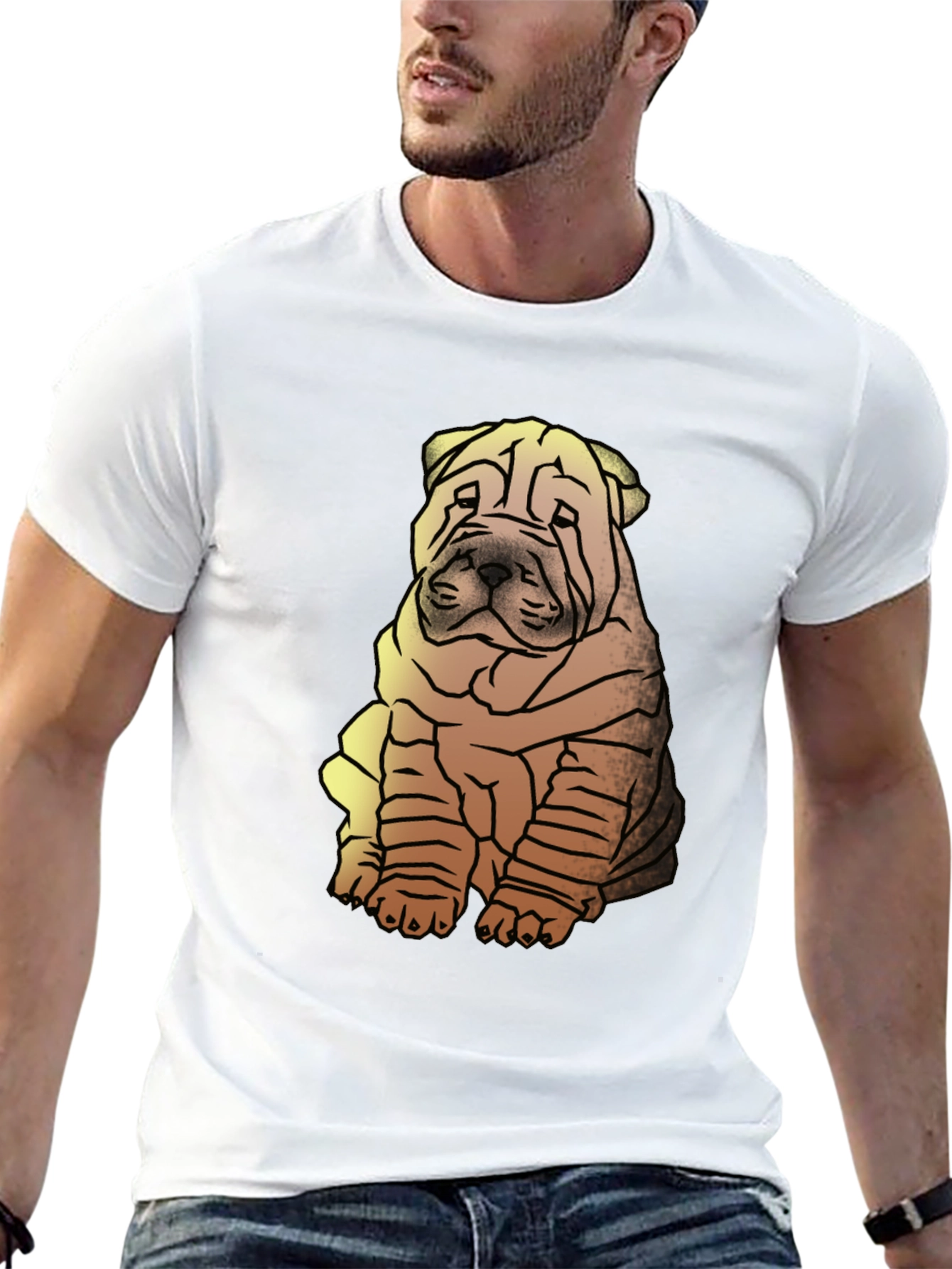 Shar Pei Dog Graphic Print Mens Black T-Shirt