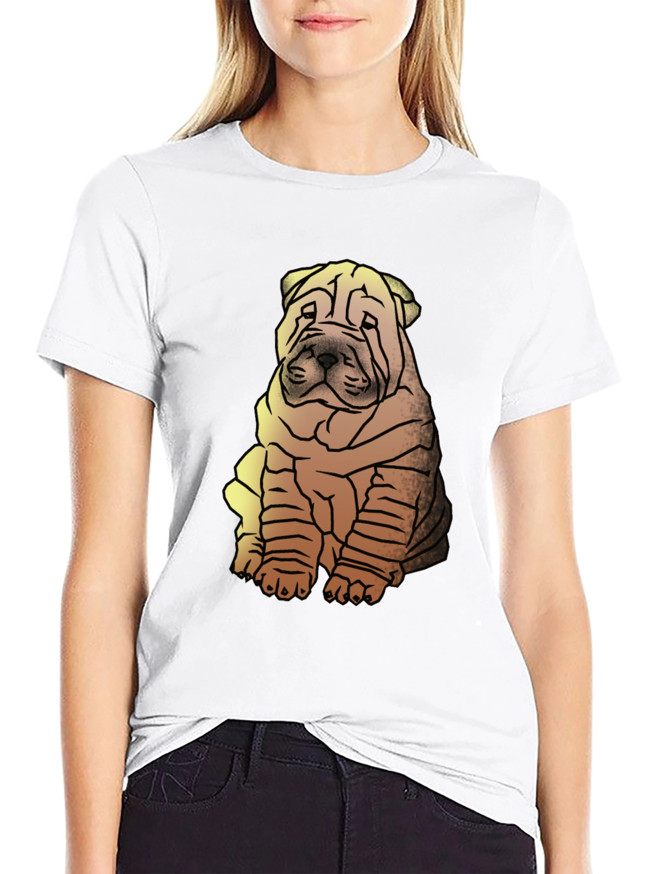 Shar Pei Dog Graphic Print Mens Black T-Shirt