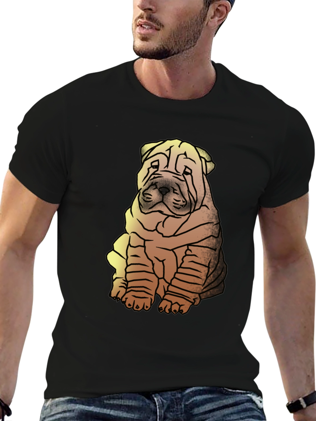 Shar Pei Dog Graphic Print Mens Black T-Shirt