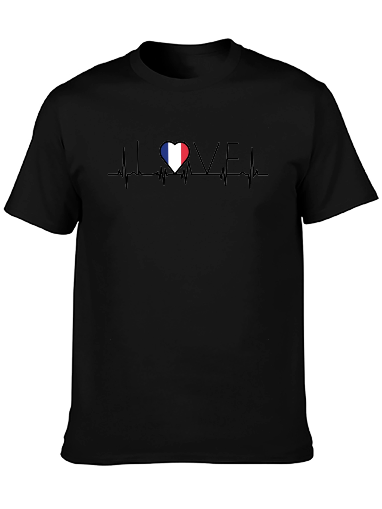Love France Heartbeat Black T-Shirt