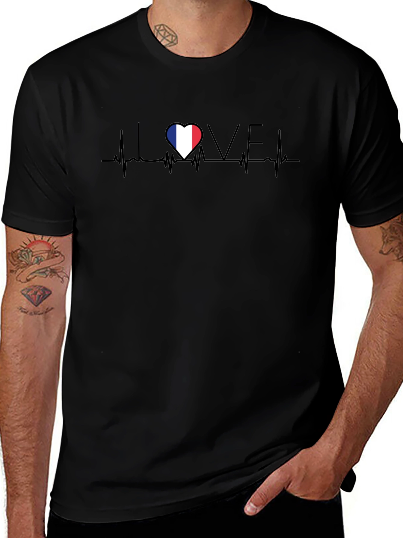 Love France Heartbeat Black T-Shirt