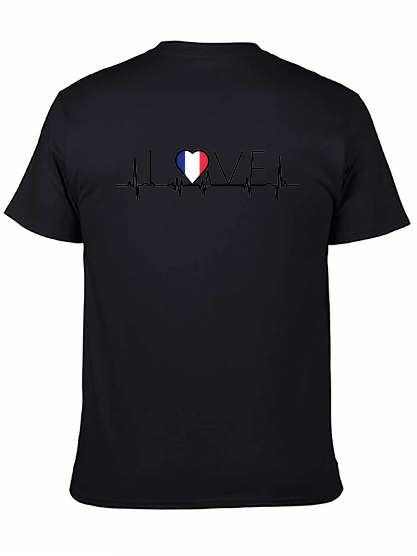 Love France Heartbeat Black T-Shirt