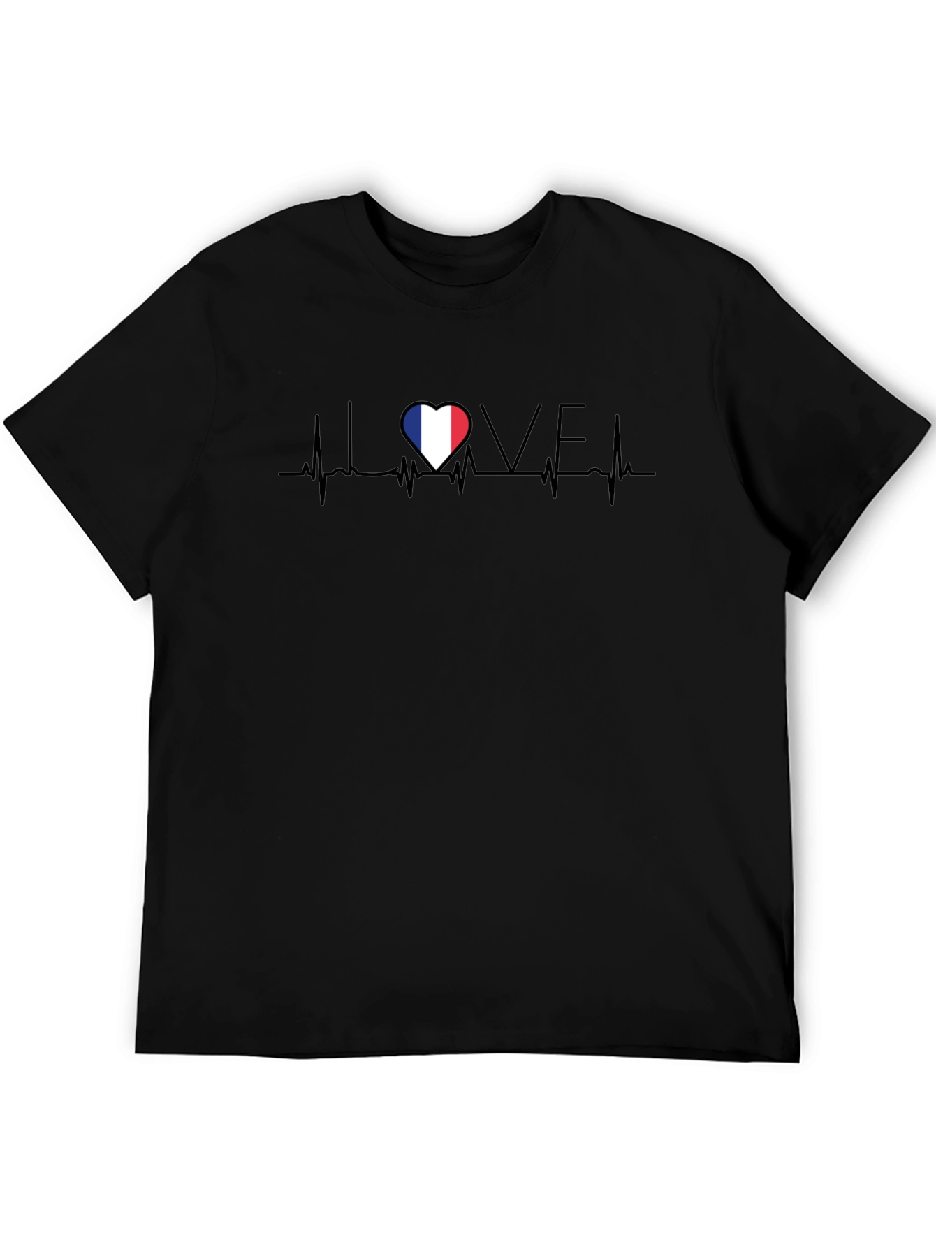 Love France Heartbeat Black T-Shirt
