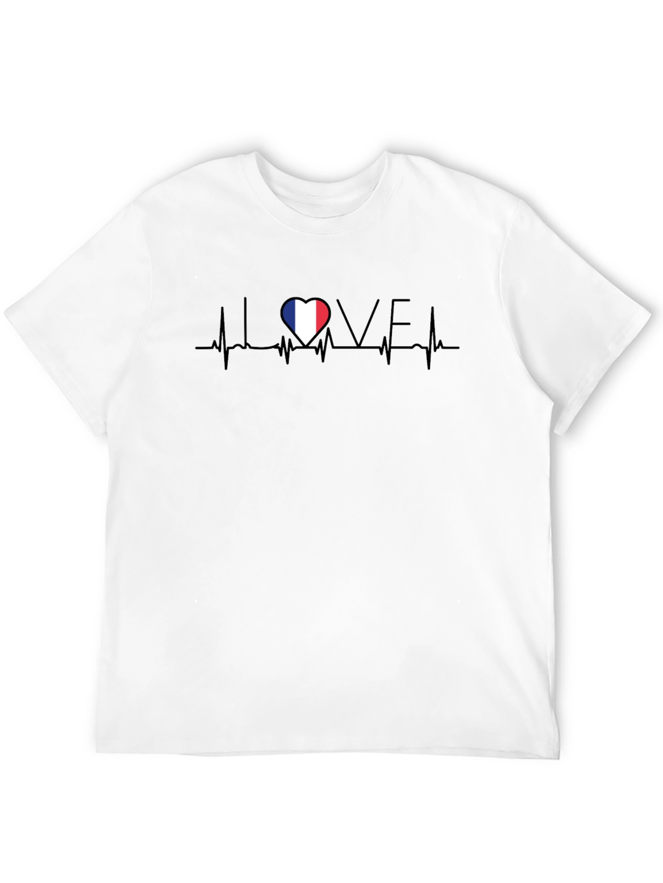Love France Heartbeat Black T-Shirt