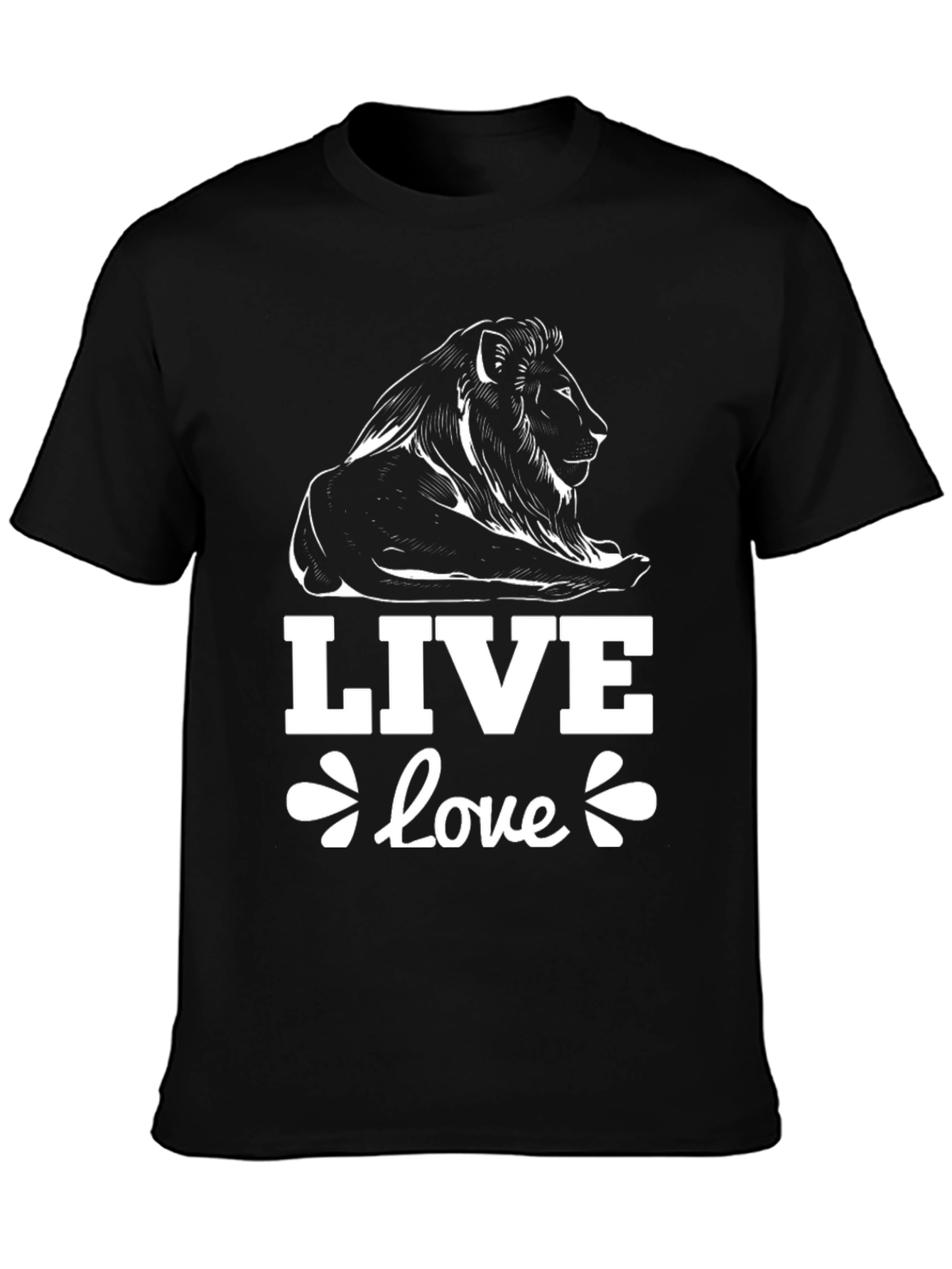 Lion Live Love Black Graphic T-Shirt