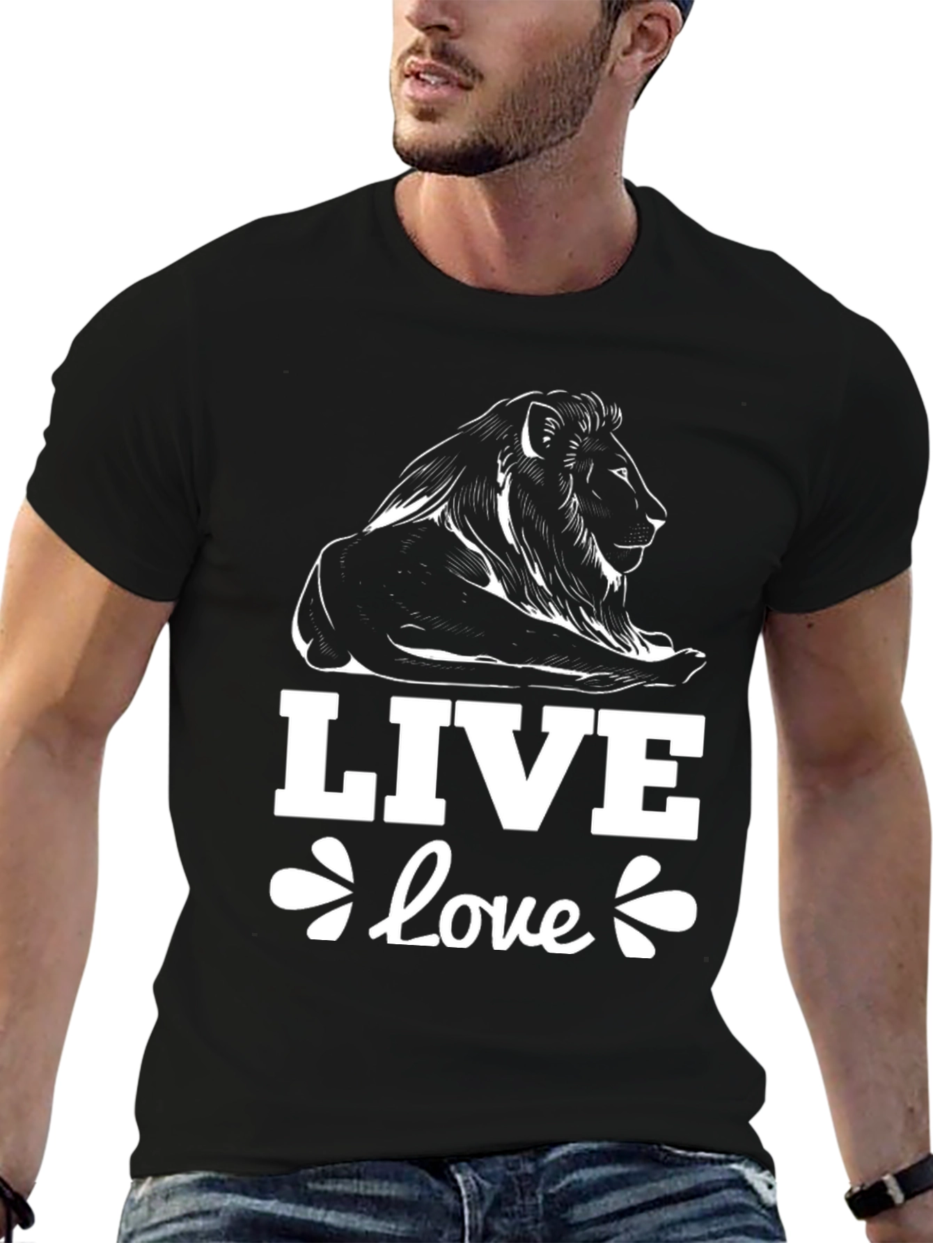Lion Live Love Black Graphic T-Shirt