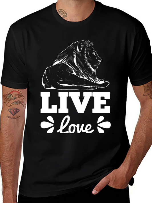 Lion Live Love Black Graphic T-Shirt