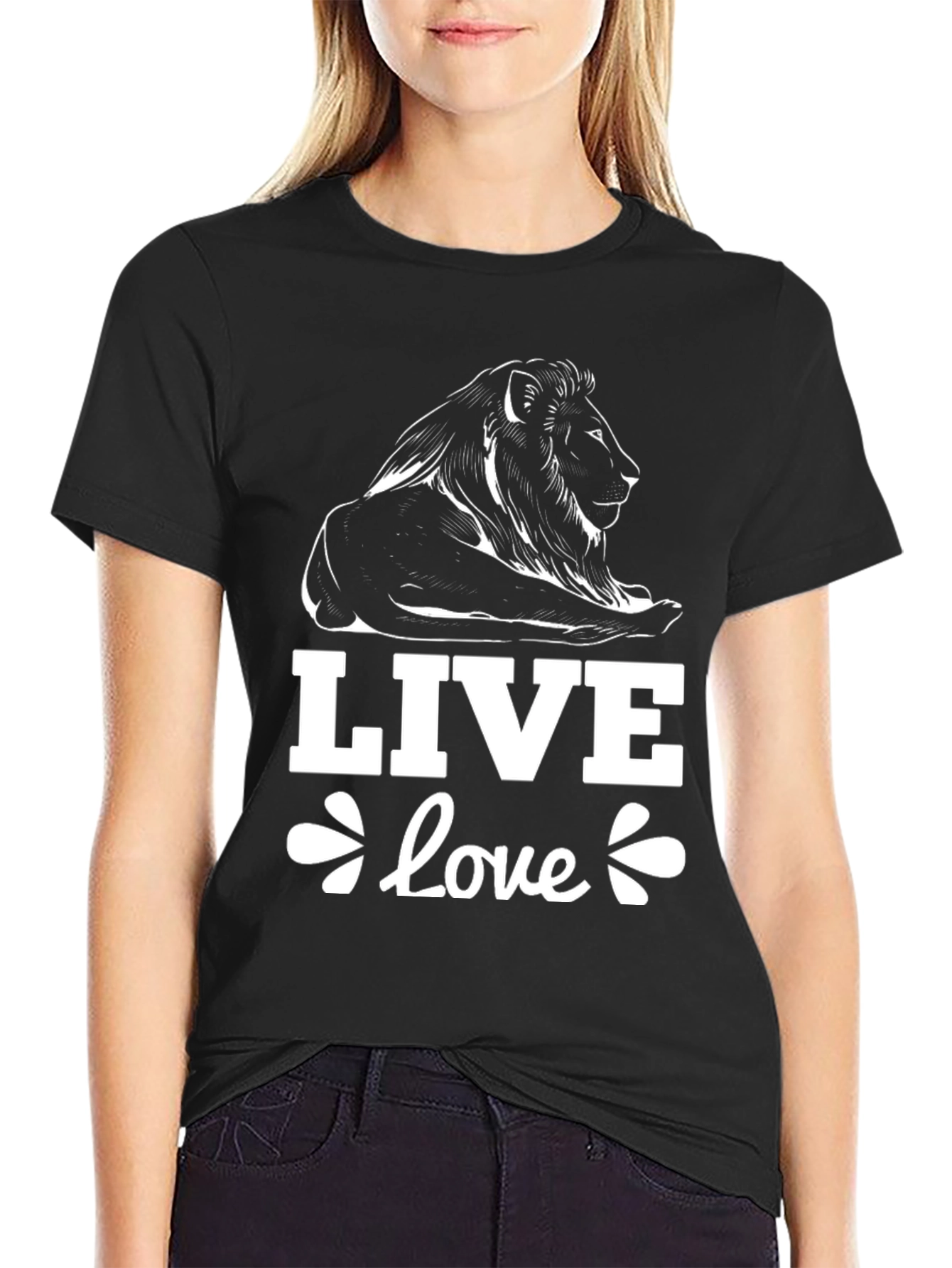 Lion Live Love Black Graphic T-Shirt
