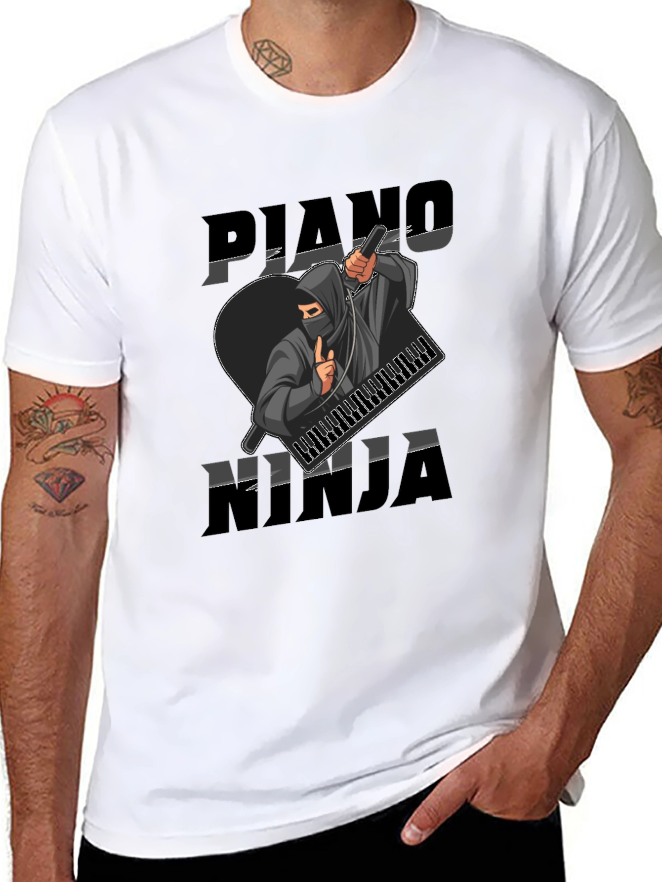 Piano Ninja Graphic Tee - Musician Style T-Shirt