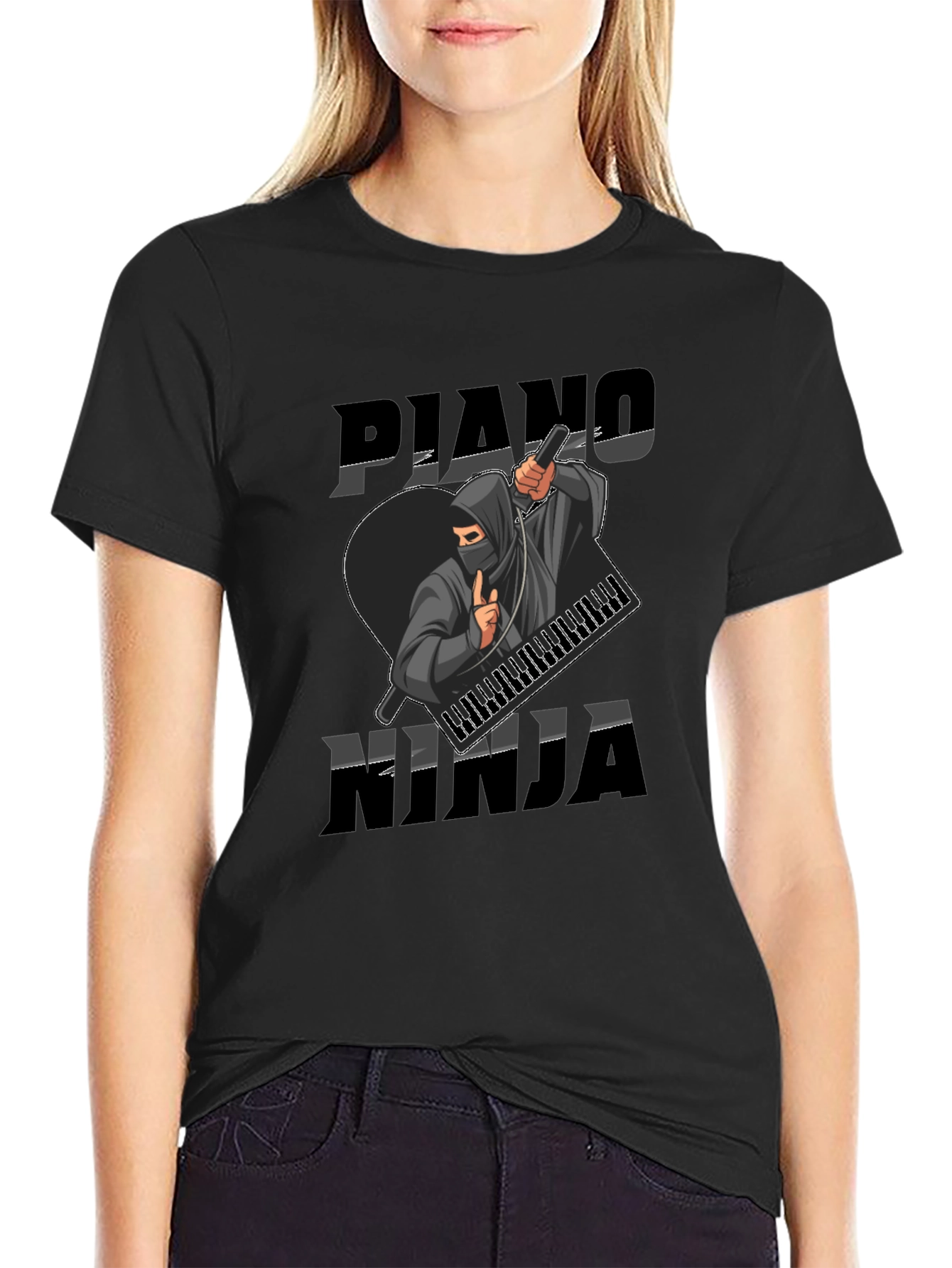 Piano Ninja Graphic Tee - Musician Style T-Shirt