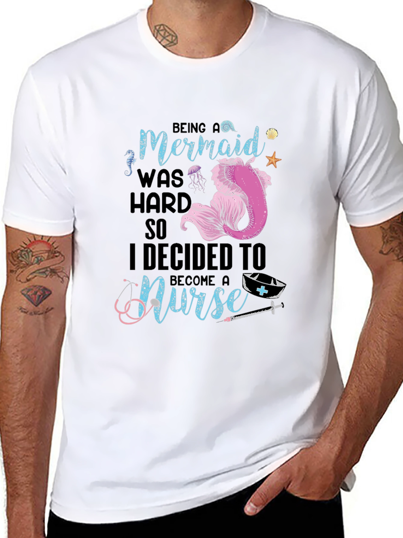 Mermaid Turned Nurse T-Shirt - Novelty Graphic Tee