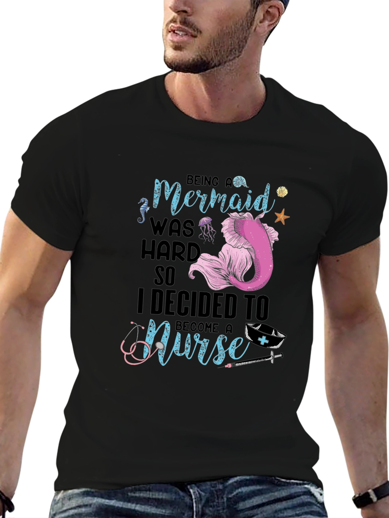 Mermaid Turned Nurse T-Shirt - Novelty Graphic Tee