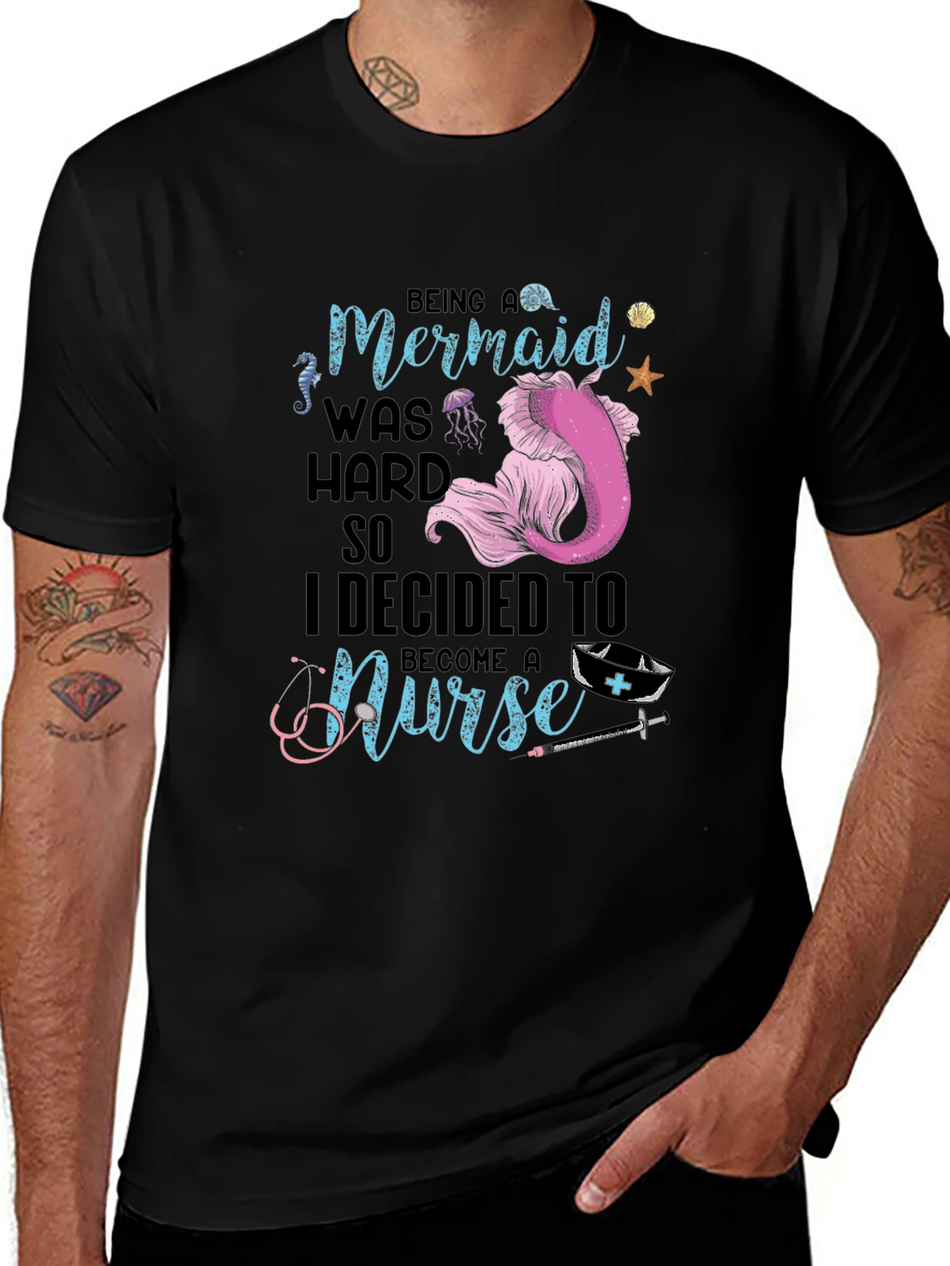 Mermaid Turned Nurse T-Shirt - Novelty Graphic Tee