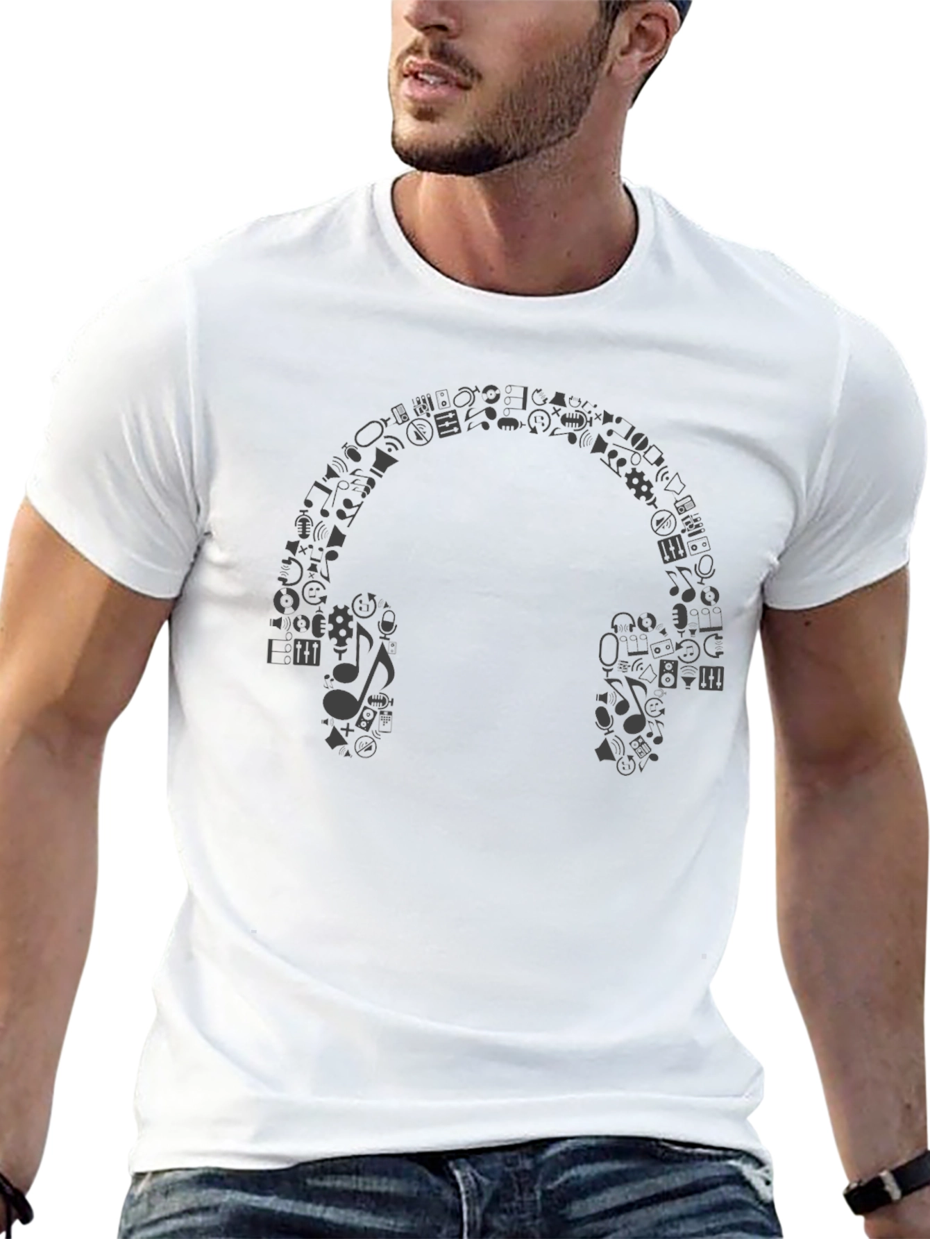 Iconic Music Headphones Graphic Tee - Black