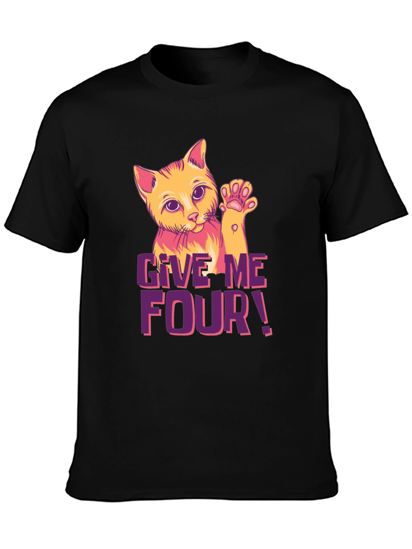 Give Me Four! Cat Graphic Black T-Shirt