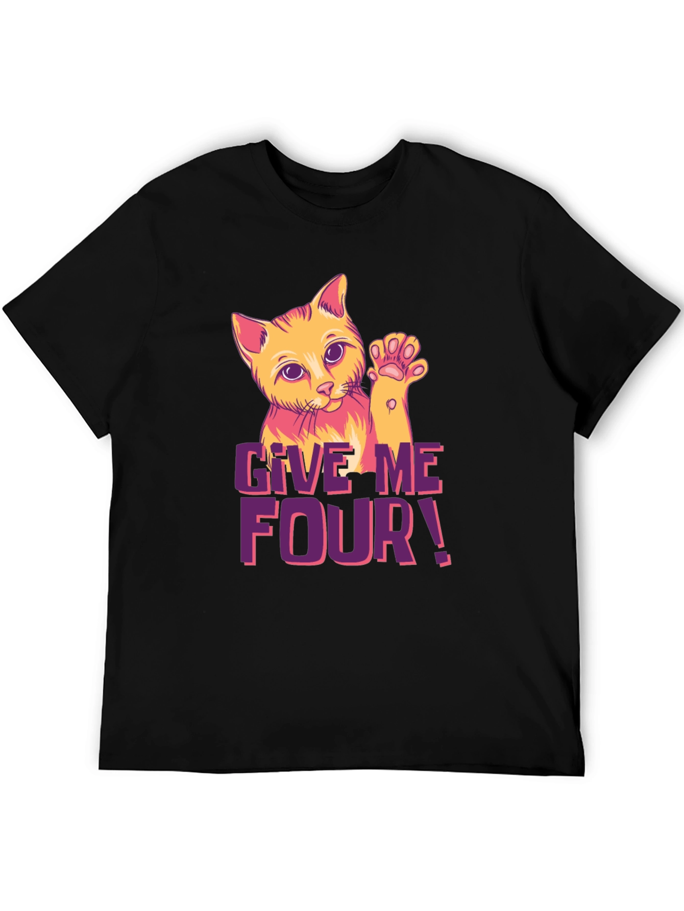 Give Me Four! Cat Graphic Black T-Shirt